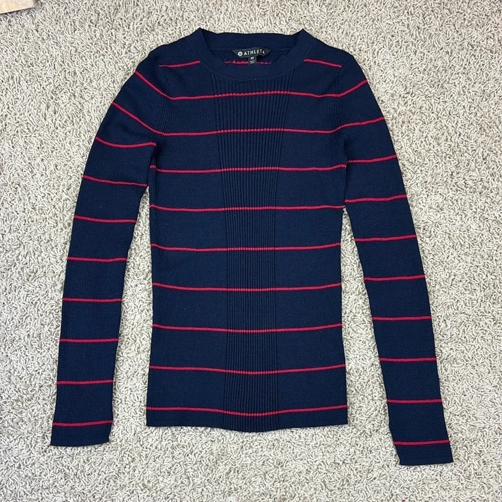 Athleta Bayside navy and red ribbed sweater sz xs - Picture 3 of 7